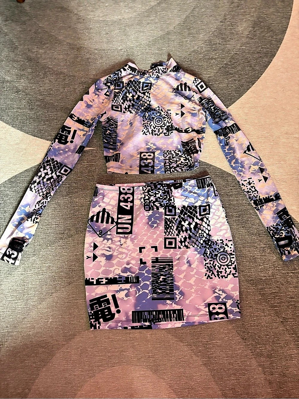 Dolls Kill  Abstract Print Skirt Set Purple & Black Small/Medium Like New
